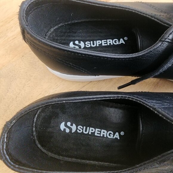 Superga 2790 Platform Leather Shoes Womens Size 8.5 Black Lace Up S00C790 - Picture 9 of 11